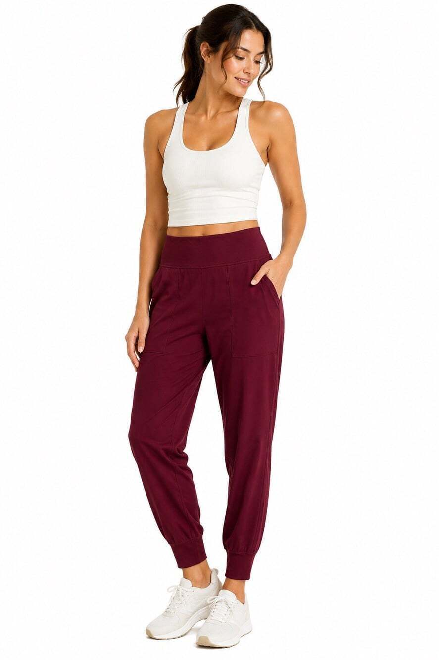 Lululemon Womens Size 8 Burgundy Jogger Pants Stretch Athletic Lounge Pockets